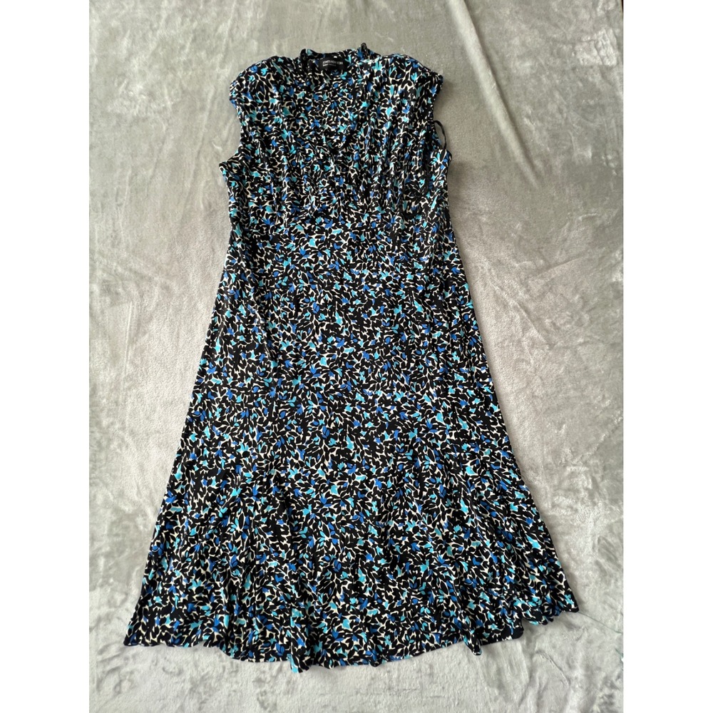 Jones New York Dress Woman 18W Blue Black Floral Sleeveless Midi A-Line Dress